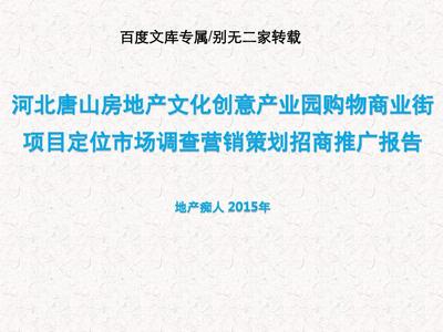 2015年河北唐山房地产文化创意产业园购物商业街项目定位市场调查营销策划招商推广报告